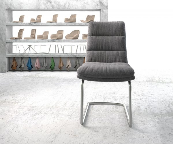 Otočná židle Abelia-Flex Textured Fabric Light Grey Cantilever Round Stainless Steel - Image 2