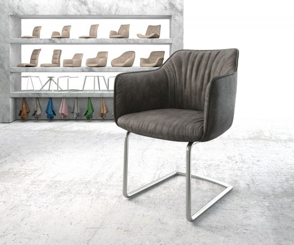 Houpací židle Elda-Flex s područkami antracit Vintage Cantilever Round z nerezové oceli