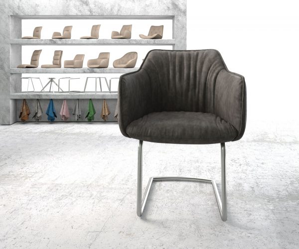 Houpací židle Elda-Flex s područkami antracit Vintage Cantilever Round z nerezové oceli - Image 2