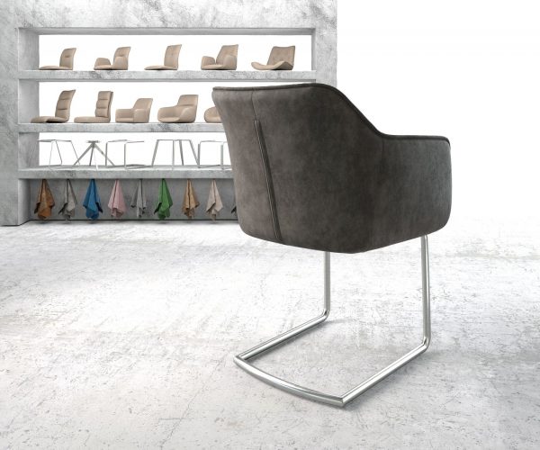 Houpací židle Elda-Flex s područkami antracit Vintage Cantilever Round z nerezové oceli - Image 3