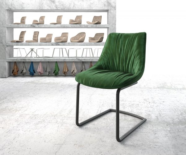 Otočná židle Elda-Flex Velvet Green Cantilever Round Black
