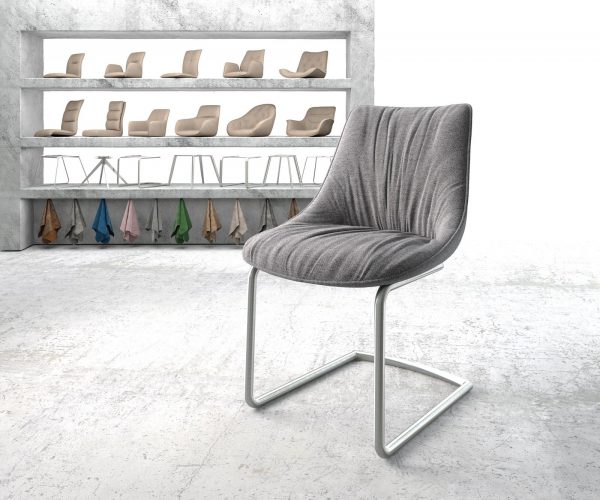 Houpací židle Elda-Flex Textured Fabric Light Grey Cantilever Round Stainless Steel