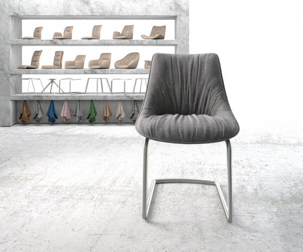 Houpací židle Elda-Flex Textured Fabric Light Grey Cantilever Round Stainless Steel - Image 2
