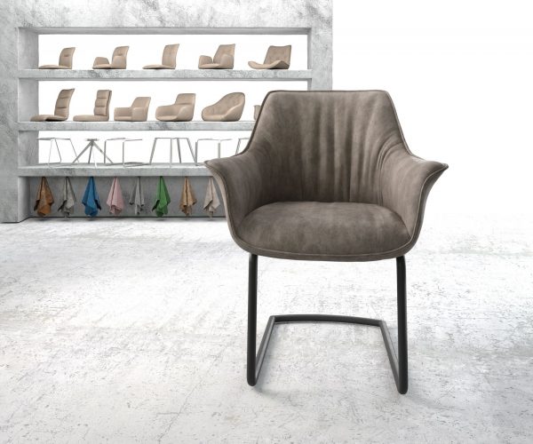 Jedálenská stolička Keila-Flex s podrúčkami taupe vintage konzolový podstavec okrúhly čierny - Image 2