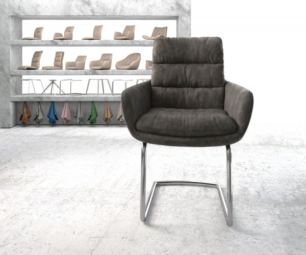 Jídelní židle Abelia-Flex s područkami Antracit Vintage Chromovaná kulatá konzolová židle - Image 2