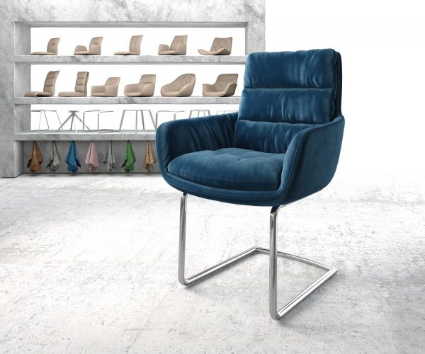 Jídelní židle Abelia-Flex s područkami Samet Modrá Cantilever Round chromovaná