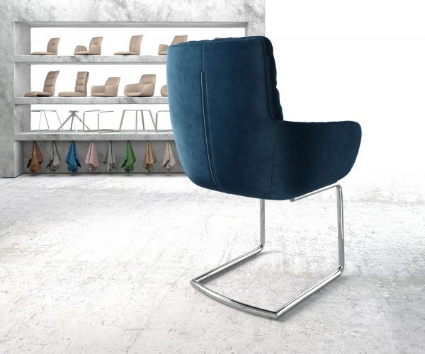 Jídelní židle Abelia-Flex s područkami Samet Modrá Cantilever Round chromovaná - Image 3