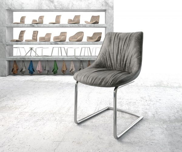 Houpací židle Elda-Flex Grey Antique Cantilever Round Chrome