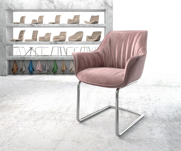 Otočná židle Keila-Flex Velvet Rosé Cantilever Round Chrome