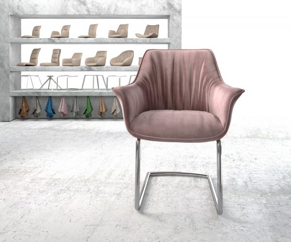 Otočná židle Keila-Flex Velvet Rosé Cantilever Round Chrome - Image 2