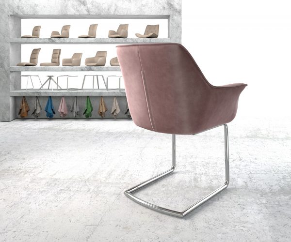 Otočná židle Keila-Flex Velvet Rosé Cantilever Round Chrome - Image 3