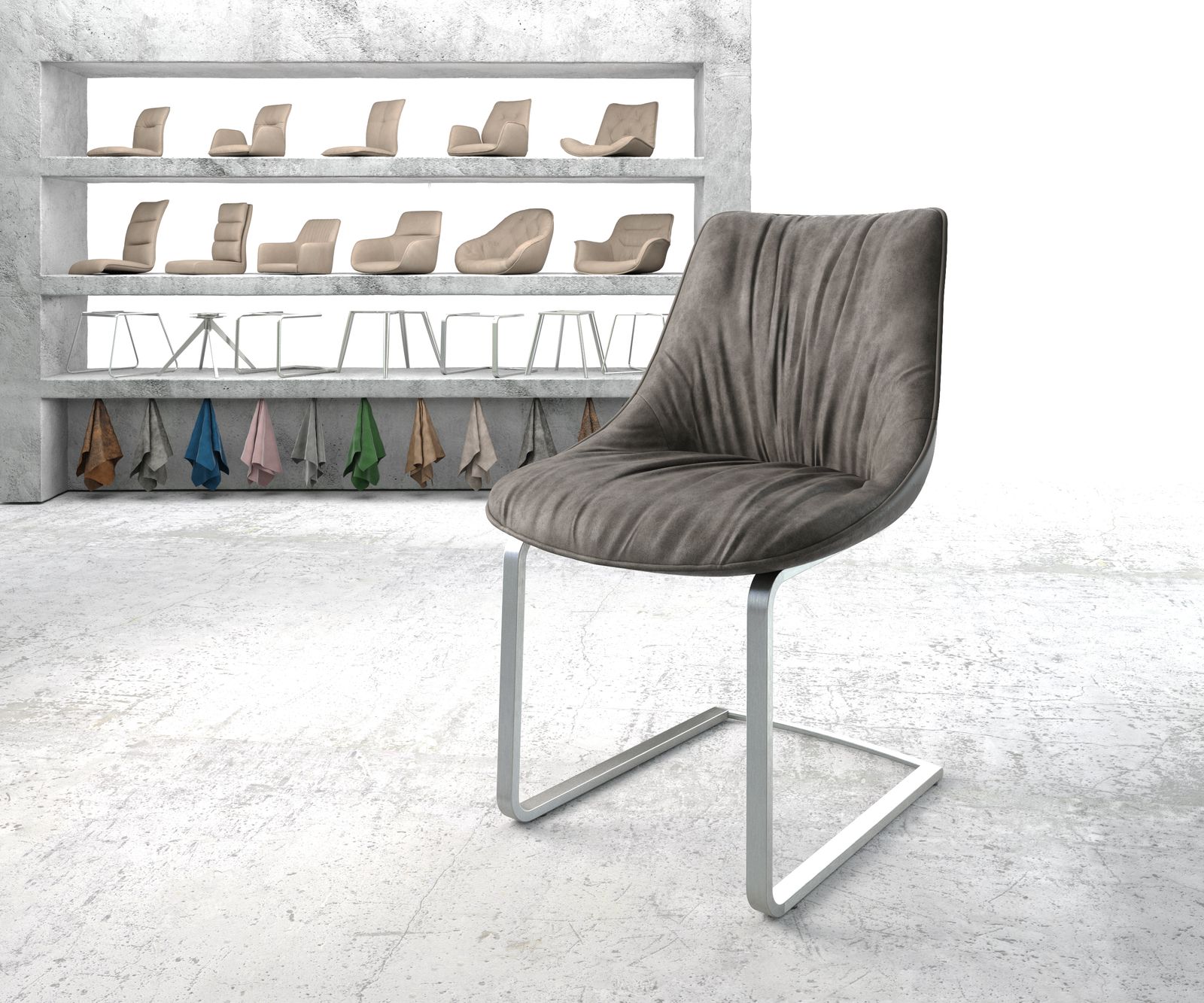 Konzolová jedálenská stolička Elda-Flex antracitová vintage plochý nerezová oceľ