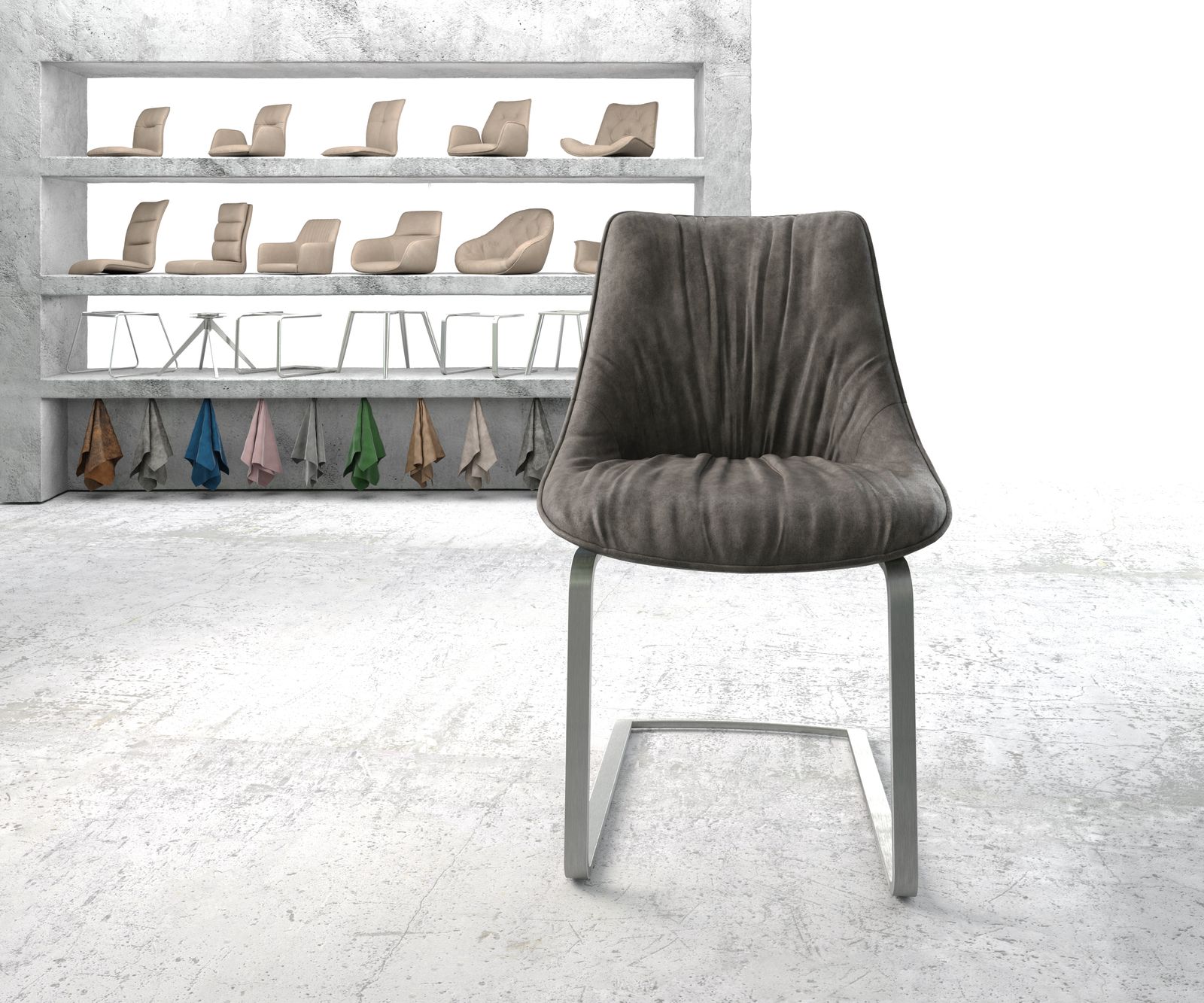 Konzolová jedálenská stolička Elda-Flex antracitová vintage plochý nerezová oceľ - Image 2