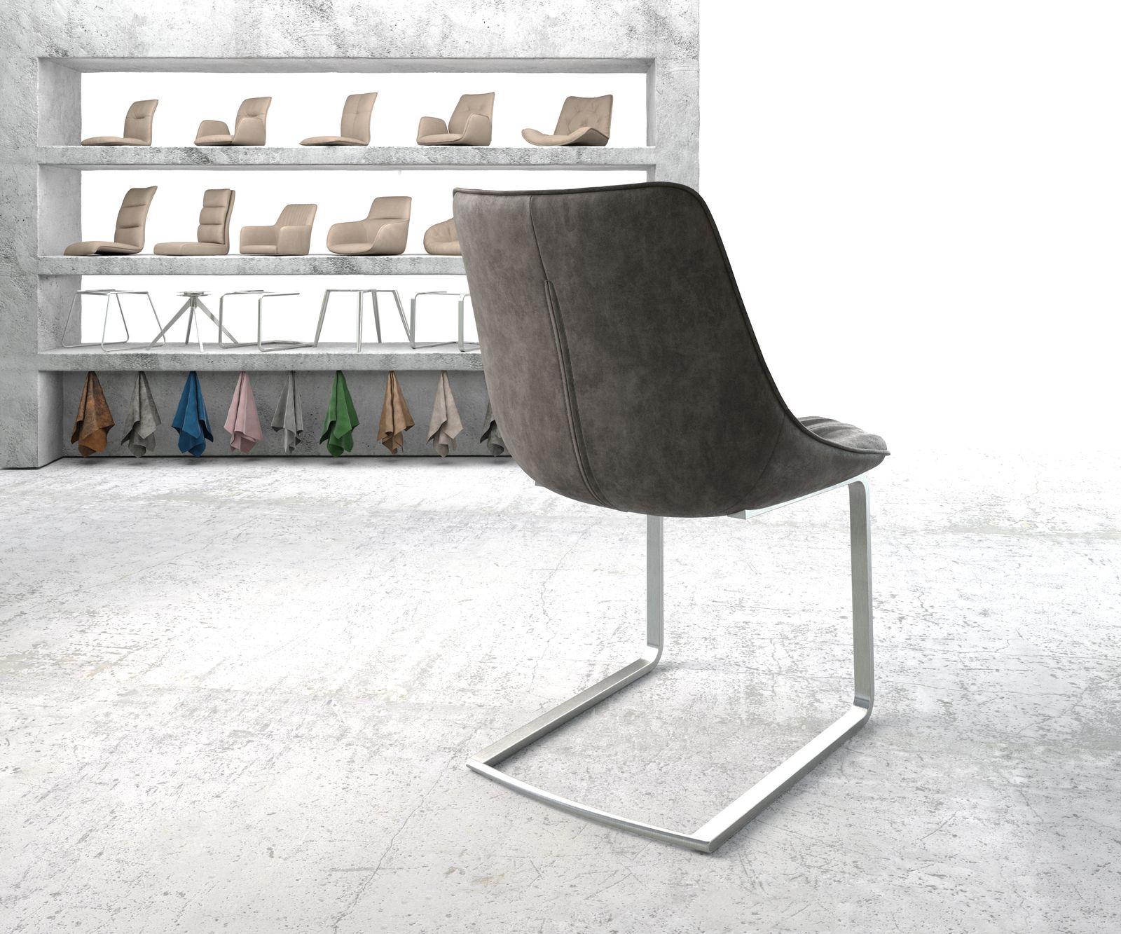 Konzolová jedálenská stolička Elda-Flex antracitová vintage plochý nerezová oceľ - Image 3