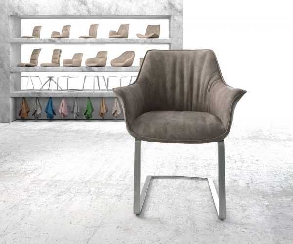 Jedálenská stolička Keila-Flex s podrúčkami taupe vintage konzolová základňa plochá nerezová oceľ - Image 2
