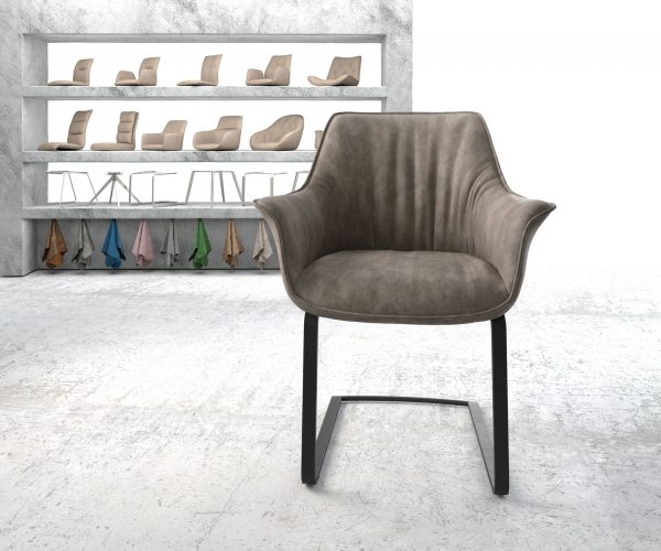 Jedálenská stolička Keila-Flex s podrúčkami taupe vintage konzolová základňa plochá čierna - Image 2