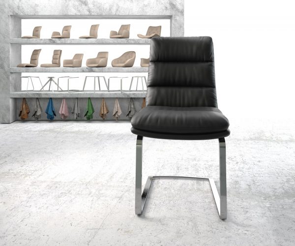 Jídelní židle Abelia-FlexPravá Kůže Černá Cantilever Flat Chrome-plated - Image 2