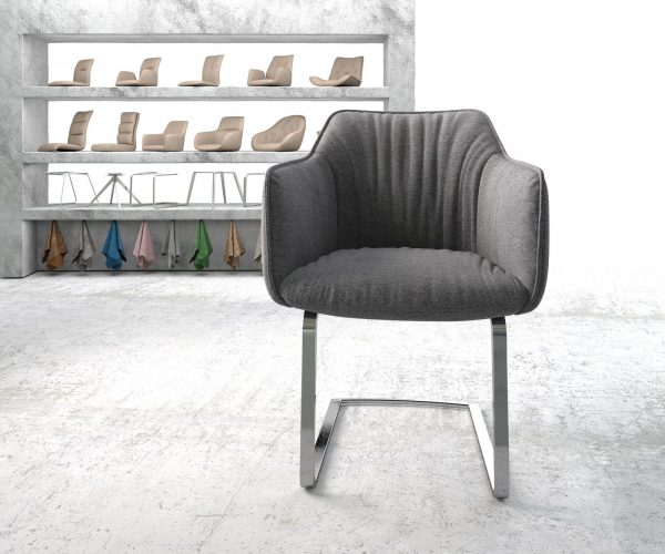 Otočná židle Elda-Flex Textured Fabric Light Grey Cantilever Flat Chrome - Image 2