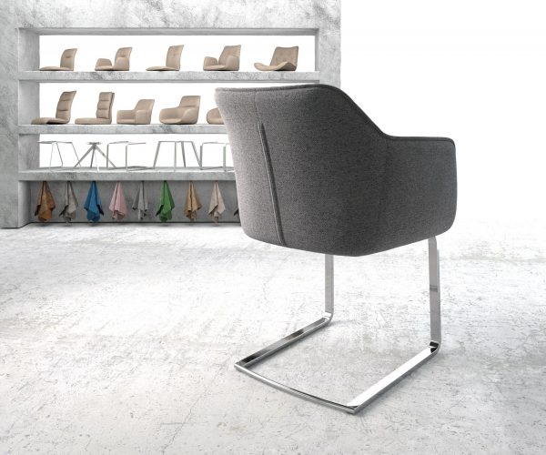 Otočná židle Elda-Flex Textured Fabric Light Grey Cantilever Flat Chrome - Image 3
