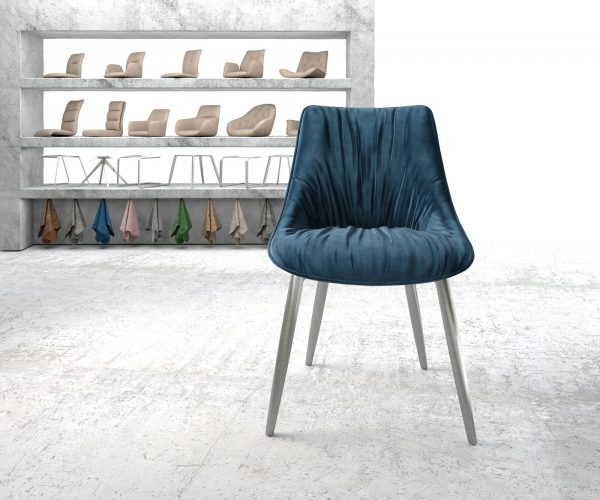 Jídelní židle Elda-Flex Velvet Blue 4-nohá kuželová nerezová ocel - Image 2