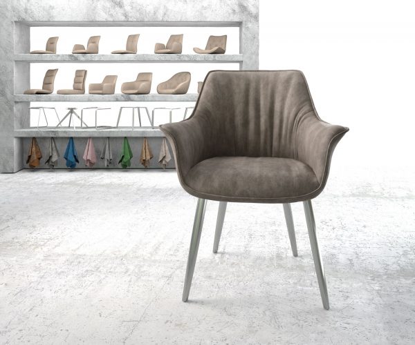 Jedálenská stolička Keila-Flex s podrúčkami taupe vintage kužeľovitá základňa z nerezovej ocele - Image 2
