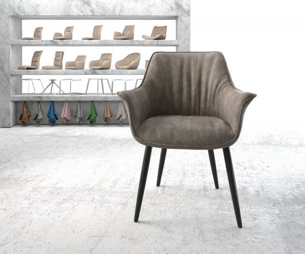 Jedálenská stolička Keila-Flex s podrúčkami taupe vintage kužeľovou základňou čierna - Image 2