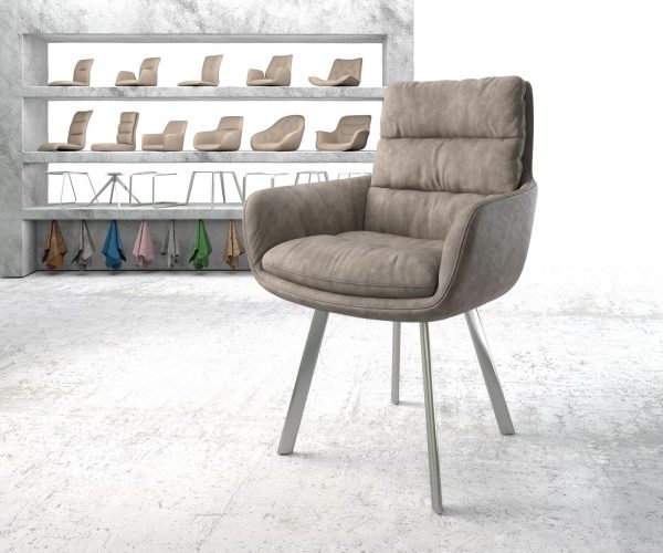 Jídelní židle Abelia-Flex s područkou taupe vintage oválná podnož z nerezové oceli