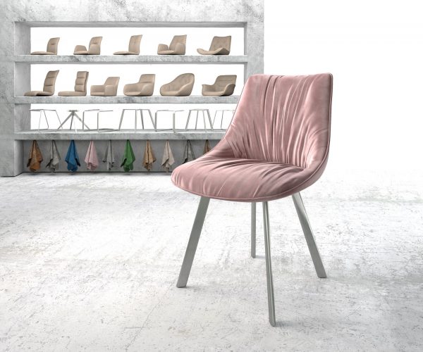 Jedálenská stolička Elda-Flex Velvet Rosé štvornohá oválna nerezová
