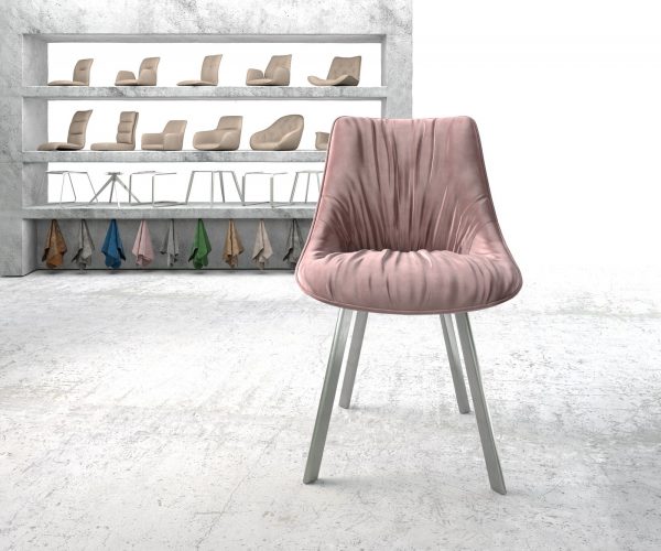 Jedálenská stolička Elda-Flex Velvet Rosé štvornohá oválna nerezová - Image 2