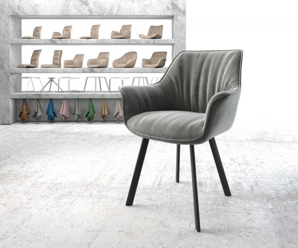 Jídelní židle Keila-Flex s područkami Samet Šedá čtyřnohá oválná Černá