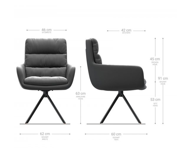 Jídelní židle Abelia-Flex s područkami sametově modrý křížová podnož kulatá otočná černá - Image 5