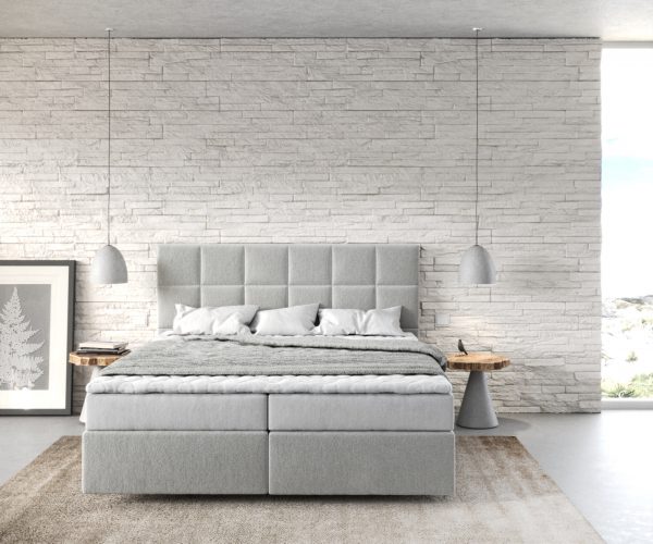 Boxspringová posteľ Dream-Fine 160x200 cm z mikrovlákna strieborno-sivá s matracom a topperom - Image 2