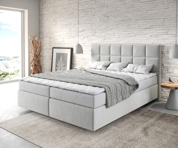 Boxspringová posteľ Dream-Fine 160x200 cm z mikrovlákna strieborno-sivá s matracom a topperom