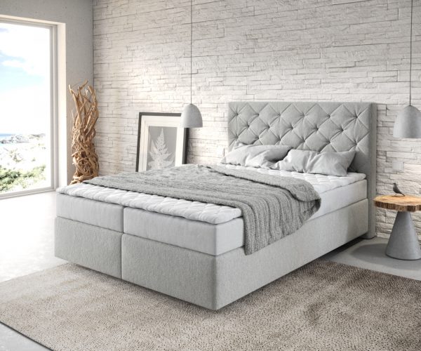 Postel Boxspring Dream-Great 140x200 cm z mikrovlákna Stříbrno Šedá s matrací a topperem