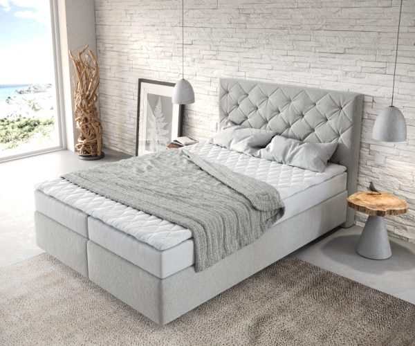 Postel Boxspring Dream-Great 140x200 cm z mikrovlákna Stříbrno Šedá s matrací a topperem - Image 4