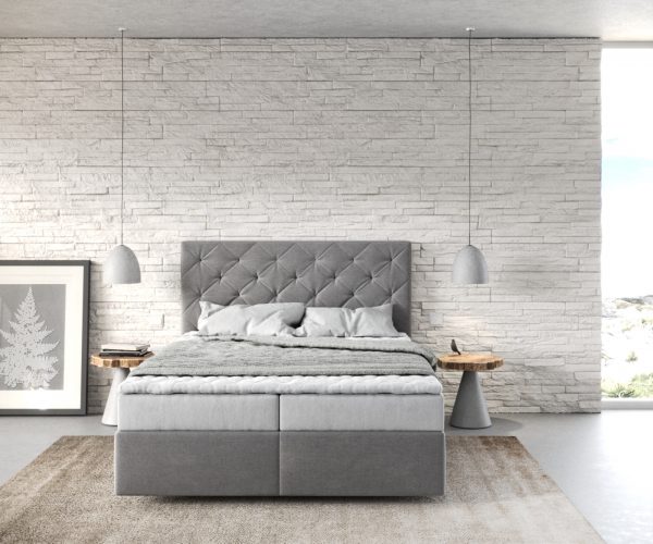 Boxspringová posteľ Dream-Great 140x200 cm z mikrovlákna sivá s matracom a topperom - Image 2