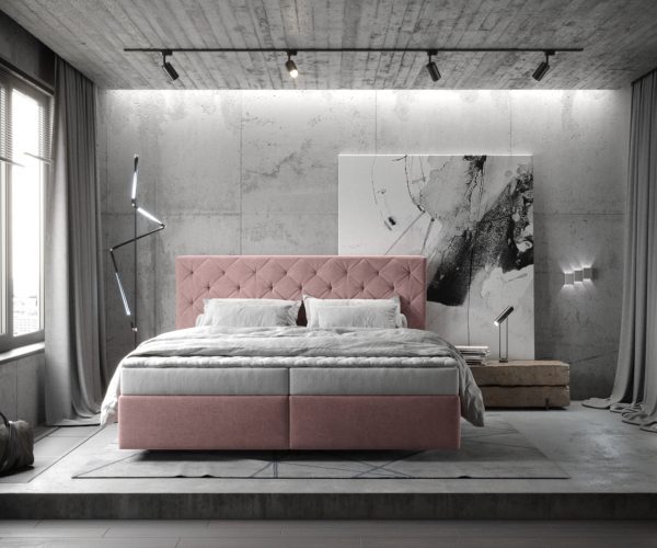 Boxspringová posteľ Dream-Great z mikrovlákna ružová 180x200 cm s matracom a topperom - Image 2