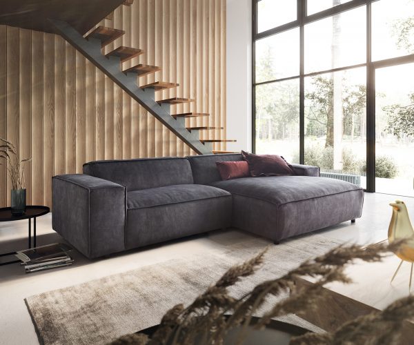 Rohová sedací souprava Tenso 280 x 165 Velur Anthracite Recamiere Pravá
