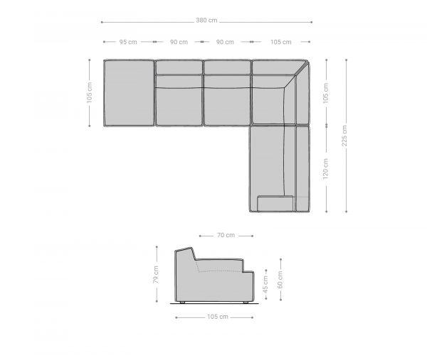 Rohová pohovka Basit 380x225 cm šenilová béžová lenivá pohovka vpravo s podnožkou - Image 6