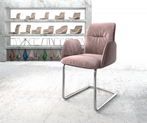 Otočná židle Vinja-Flex Velvet Rosé Cantilever Round Chrome