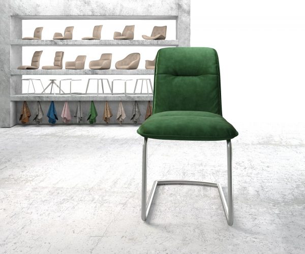 Houpací židle Vinjo-Flex Velvet Green Cantilever Chair Round Stainless Steel - Image 2
