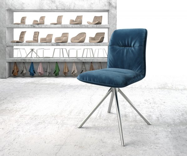 Otočná židle Vinjo-Flex Velvet Blue Cross Base Round Stainless Steel 180° Swivel