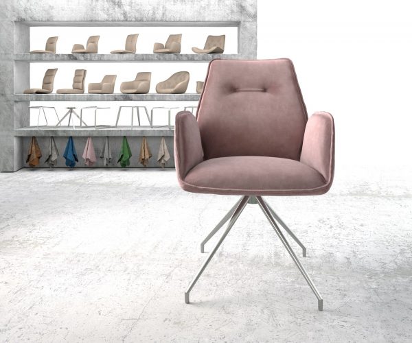Otočná židle Zoa-Flex s područkami Velvet Rosé Křížový rám Kuželová nerezová ocel Otočná o 180° - Image 2