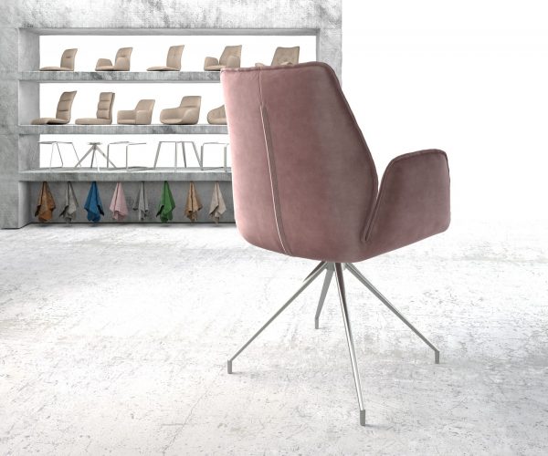 Otočná židle Zoa-Flex s područkami Velvet Rosé Křížový rám Kuželová nerezová ocel Otočná o 180° - Image 3