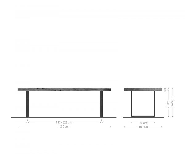 Jedálenský stôl Edge 260x100 XL akácia prírodný kov čierny - Image 8