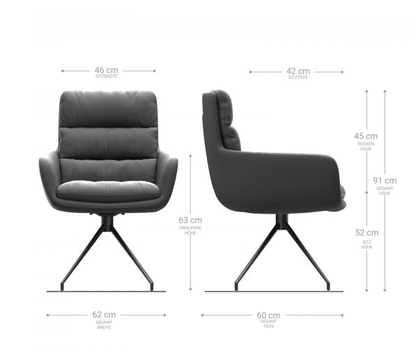 Otočná stolička Abelia-Flex s podrúčkami z pravej kože čierna zúžená čierna krížová základňa - Image 7