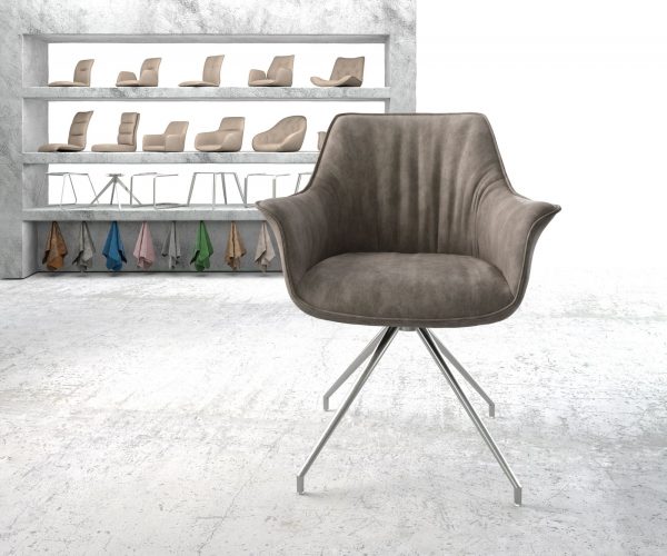 Otočná stolička Keila-Flex s podrúčkami taupe vintage krížová základňa zúžená z nerezovej ocele - Image 2