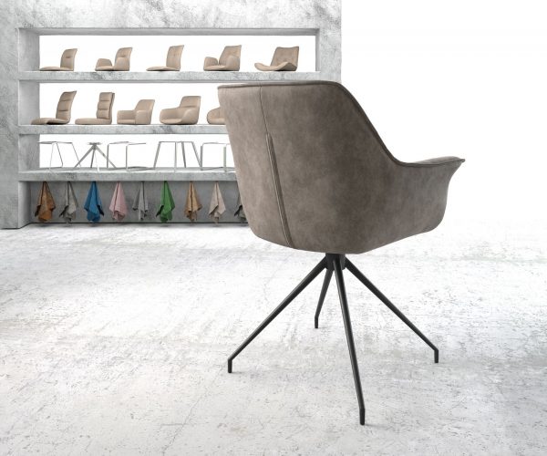 Otočná stolička Keila-Flex s podrúčkami taupe vintage krížová základňa zúžená čierna - Image 3