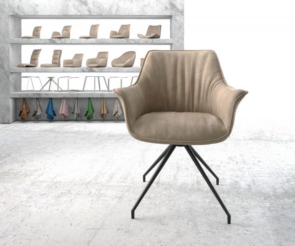 Otočná stolička Keila-Flex s podrúčkami béžová vintage krížová základňa zúžená čierna - Image 2