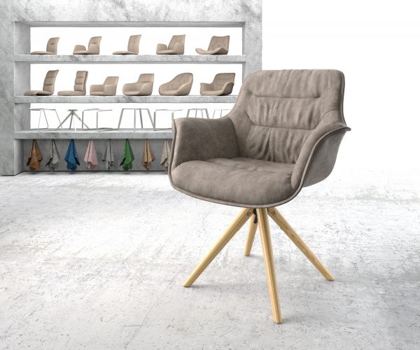 Otočná židle Kaira-Flex taupe vintage mikrovlákno dřevěná podnož zaoblená